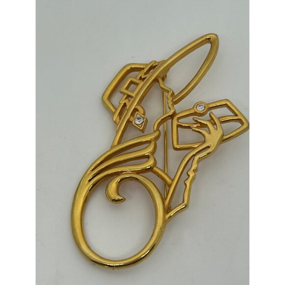 Vintage Lady Brooch Remington JJ Gold-Tone Woman With Rhinestone Accents - Picture 2 of 16